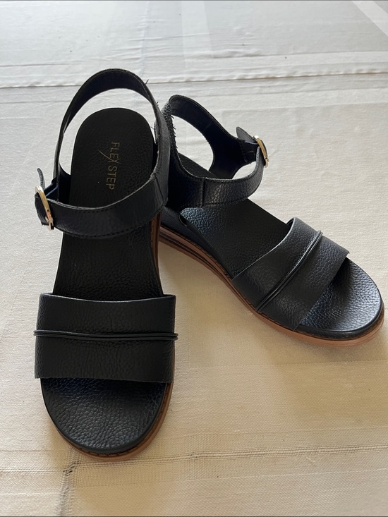 Flex Step Shoes - Flex Step Faux Leather Upper Ankle-Strap Navy Blue Sandals Size 7